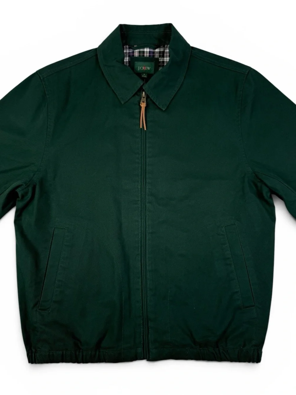 J.Crew NWT Forest Green Harrington Jacket Medium Plaid Lined Cotton Zip